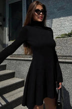 A-Line Mini Dress with Long Sleeves and High Waist