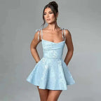 Jacquard Strapless Bow Back Fit and Flare Mini Dress