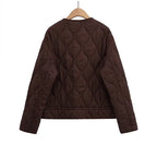 Casual Quilted Padded Jackets Women's Faionable Loose Round Neck Long Sleeve Zipper Cropped Length Outerwear Winter New