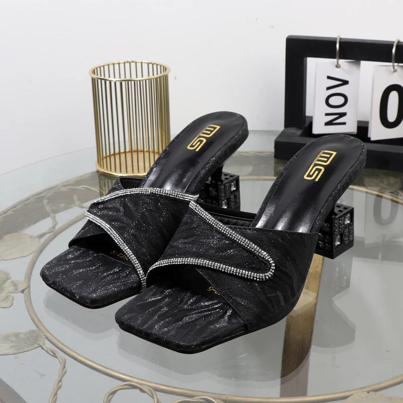 Luxury gold high-heeled slippers with special shape for fall