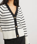 European and American autumn and winter new fashion versatile V-neck striped knitted cardigan sweater women's striped jacket
