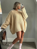 Oversized Knit Twist Pullovers Women Loose Lazy O-Neck Long Sleeve Solid Sweaters Female Autumn New Casual Street Knitwear