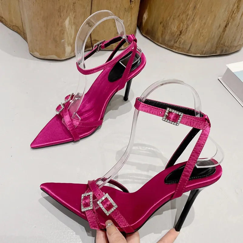Crystal Buckle High Heels Sandals for Women