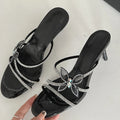 CRYSTAL Narrow Band Butterfly-knot Satin Slip On Sandal for Women