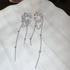 Lizakosht Korea Fashion Pearl and Zirconia Moon Tassel Clip Earrings for Women Luxury Ear Cuff Jewelry