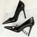 Retro Women Pearl Color Matching High Heels Stilettos Pointed Shoes