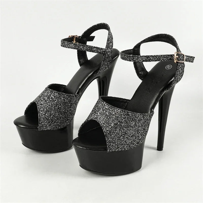 Sequin Cloth Open Toe Sandals Women Platform Stiletto High Heels