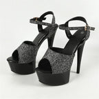 Sequin Cloth Open Toe Sandals Women Platform Stiletto High Heels