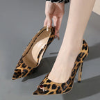 Leopard Print Pointed Peep Toe Stripper Heels for Women