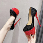Patent Leather Round Toe Extreme High Heels for Spring and Autumn Stripper