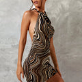 Swirl Print Halter Neck Open Back Bodycon Mini Dress