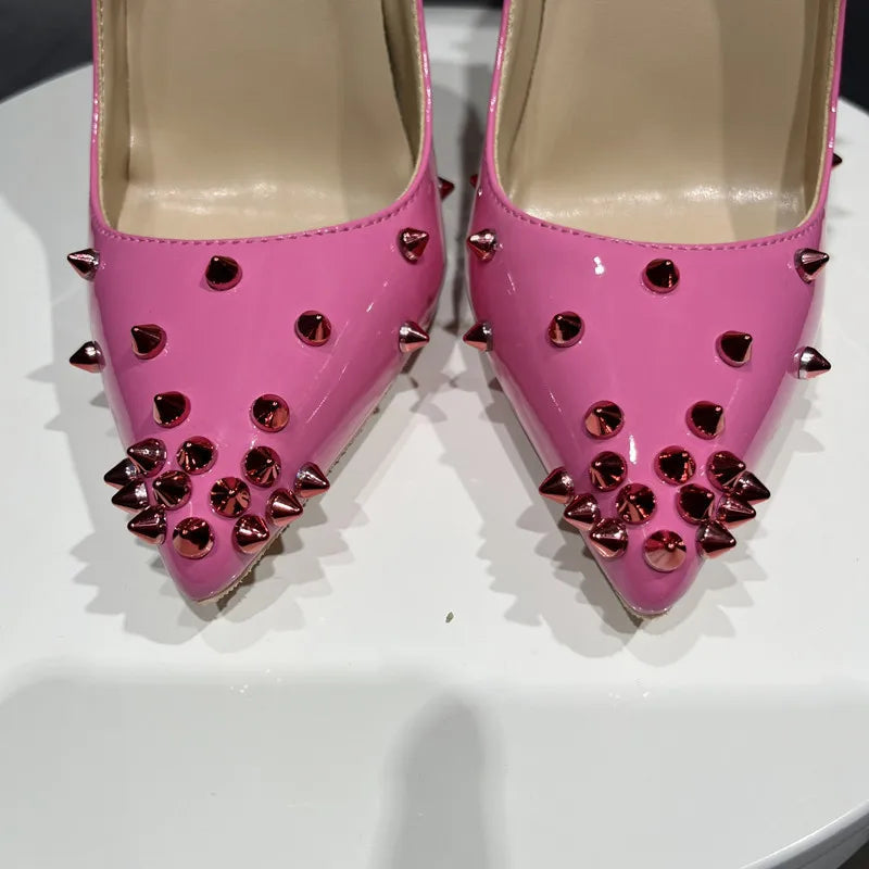 Pink Pointy Toe High Heel Shoes with Spikes for Women