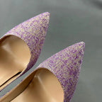 Purple Glitter Pointy Toe High Heel Shoes for Women