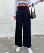DressBetty - Black Double Button Wide Leg Pants