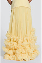 Serafina Strapless Back Lace-up Handcrafted Floral Appliqués Pleated Hem Gown Maxi Dress