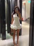 Mock Neck Sleeveless Structured Ruffle Hem Bodycon Mini Dress