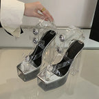 Buckle Bowknot Transparent Sandals with Clear Platform for Women