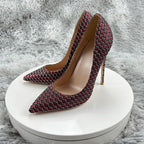 Wine Red Pointy Toe High Heel Shoes with Mesh Pattern for Women