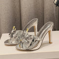 Gold Silver Pointed Toe Women Slippers with Butterfly-knot Thin High Heels