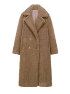 Thicken Warm Outwear Women Furry Double Breasted Loose Turn-down Collar Casual Long Coat Female Winter Chic Jackets