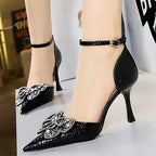 Kitten Heels Sandals Women Shoes with Rhinestone Bowknot for Summer Banquets
