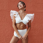 High Waist Bandage Leaf Print Two Piece Swim Sets