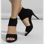 Fashion Ankle Boots Women Comfort Peep Toe Knitted Stretch Stilettos Thin Heels