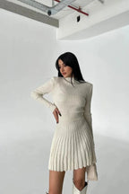 O-Neck Long Sleeve Mini Dress with High Waist