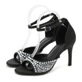 Crystal Silk Sandals Women Thin Heels for Summer Prom Party