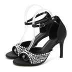 Crystal Silk Sandals Women Thin Heels for Summer Prom Party