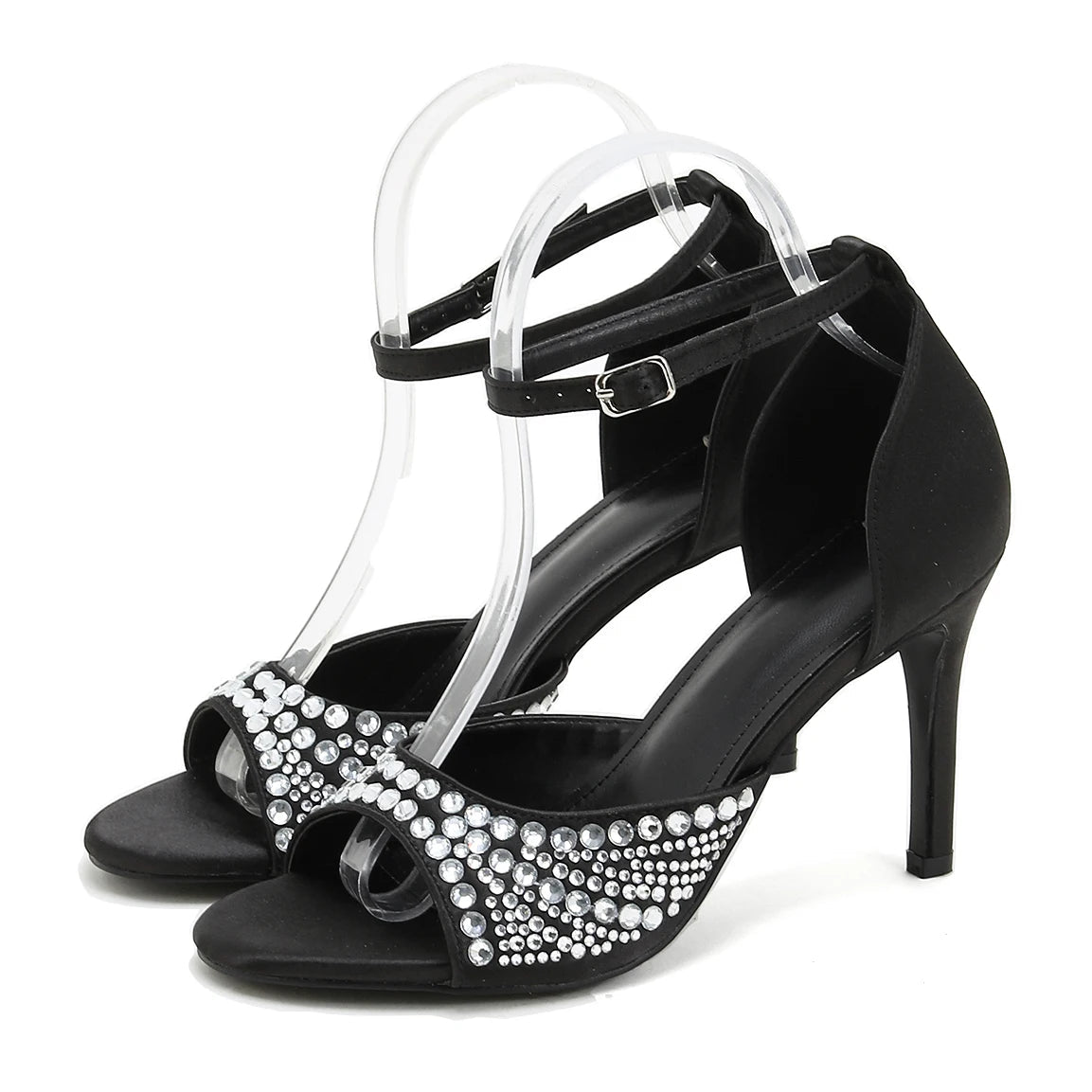 Crystal Silk Sandals Women Thin Heels for Summer Prom Party