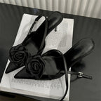 Thin High Heels Buckle Strap Women Pumps with Sexy Flower Pointed Toe Mules
