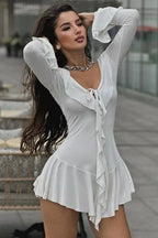 Slim Fit Long Sleeve Mini Dress with High Waist Lace-Up