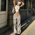New Leopard Print Retro Straight Long Pants For Women Loose Slightly Flared Trousers Female Streetwear Club Party Pants