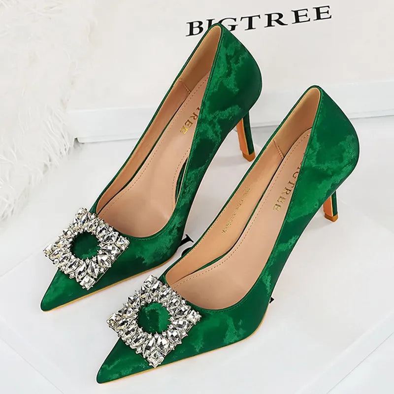 Metal Rhinestone Women Pumps with Kitten High Heels for Luxury Banquets - 7.5 cm
