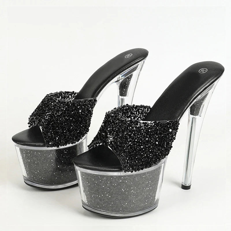 17CM Peep Toe Party Club Strip Pole Dance Shoes Extreme High Heels