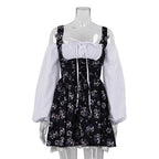 New Puff Sleeve Patchwork Print Dresses Sexy Spaghetti Strap Lace Up Short Bubble Dresses Women Summer Party Vacation Dress