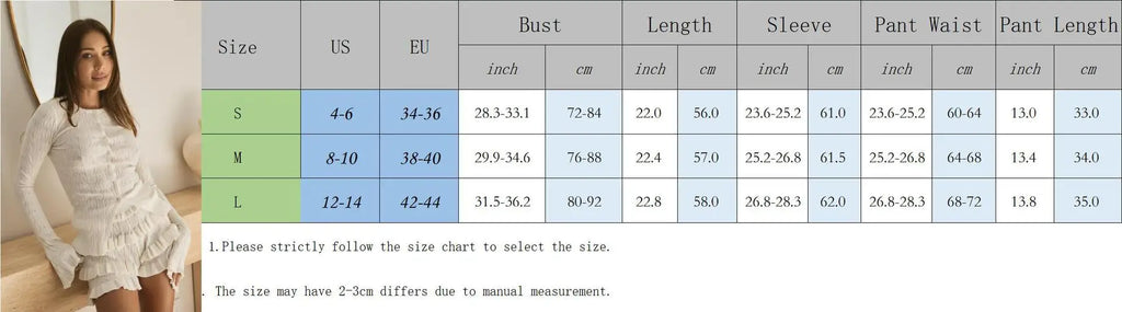 White Ruffles Knit Short Two Piece Sets Spring Summer Long Sleeve Cardigan Short Sets Y2K Fashion Holidays Matching Sets 2025