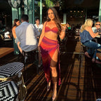 Gradient Cover Up Push Up Long Skirt Three Piece Swim Sets