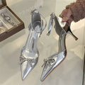 Crystal Butterfly-knot Pointed Toe Buckle Strap Women Pumps Sandals with Thin High Heels