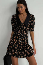 Patchwork Lace-up Slim Fit Mini Dress