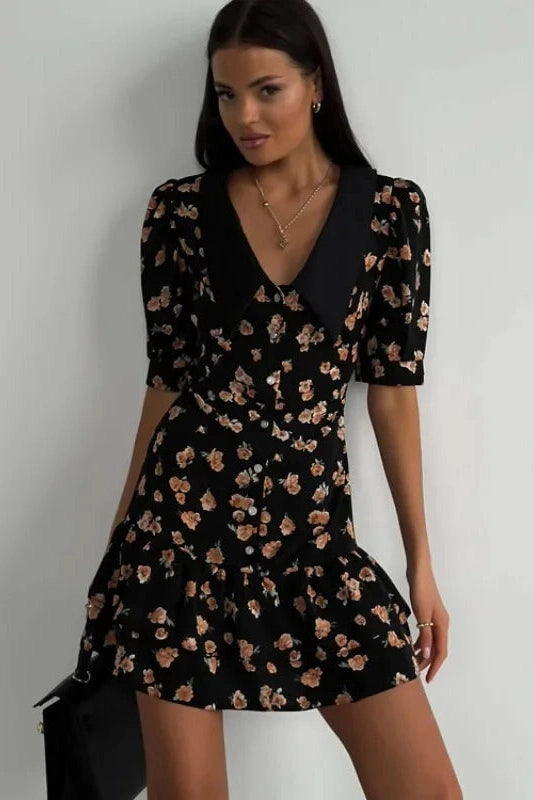 Patchwork Lace-up Slim Fit Mini Dress