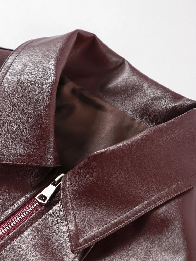 PU Leather Women Jackets Coats Casual Turn Down Collar Long Sleeve Zipper Female Motorcycle Top Coat Autumn Vintage Outwear