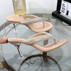 Autumn flip flops with transparent high heels and rhinestone embellishments for women's outdoor wear.