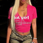 Casual Letter Print O-neck Crop Top