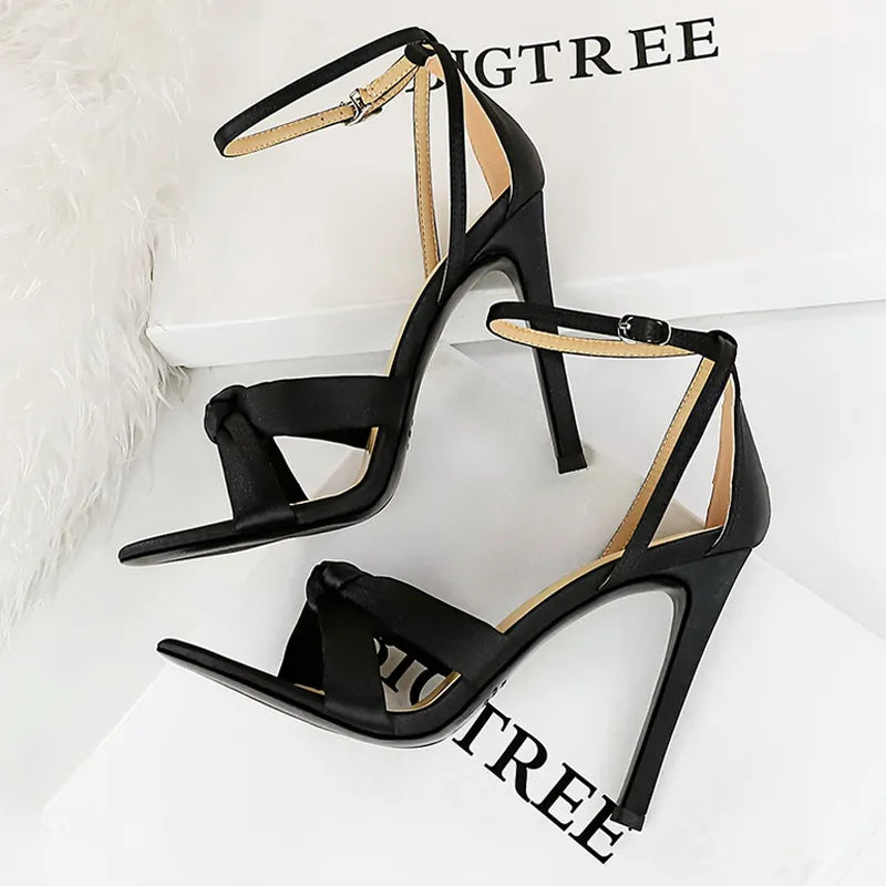 Summer Stilettos Heels 11 Cm Sandals Satins Ladies Shoes Women