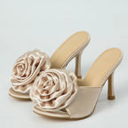 Women's Pink Flowers Design Thin High Heel Slippers