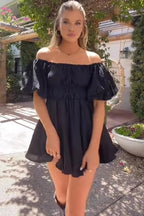 Puff Sleeve Off Shoulder A-Line Mini Dress