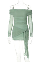 Sheer Backless Long Sleeve Mini Dress