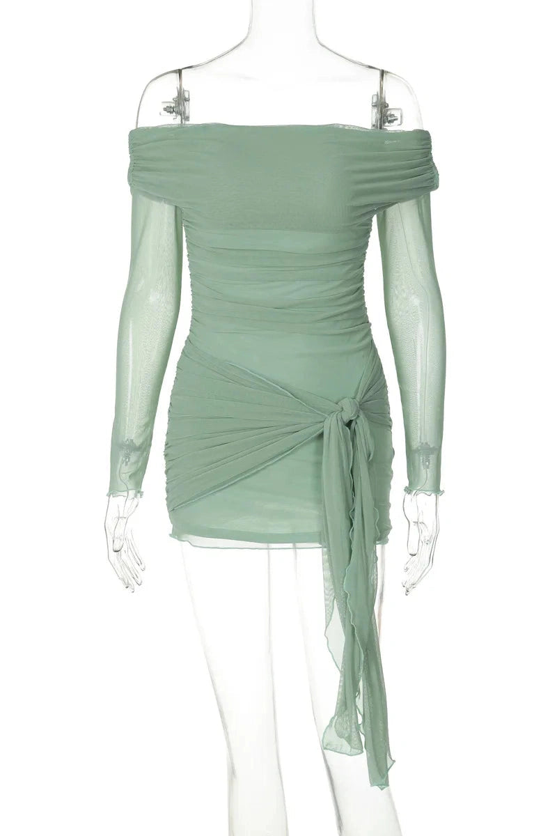 Sheer Backless Long Sleeve Mini Dress